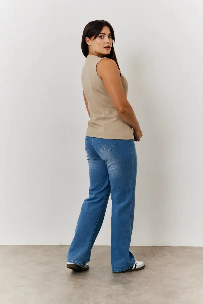 In The Style Longline Button Through Waistcoat in Stone sold by Chi Chi London product image thumbnail 2
