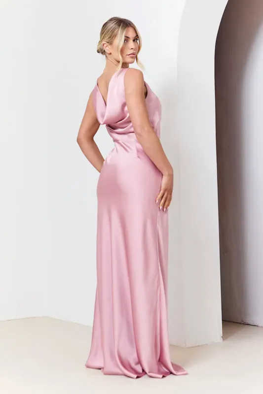 In The Style Rose Pink Satin Cowl Back Maxi Dress made by In the style