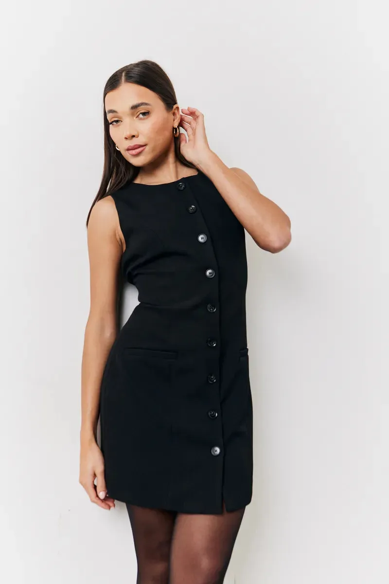 In The Style Tailored Button Through Mini Dress in Black sold by Chi Chi London product image thumbnail 5