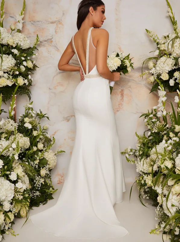 Sleeveless Trim Detail Bridal Dress in White made by Chi Chi London