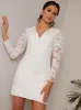V Neck Long Sleeve Mini Dress in White sold by Chi Chi London