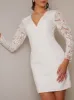 V Neck Long Sleeve Mini Dress in White sold by Chi Chi London