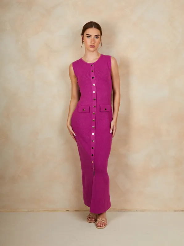 Button Down Midi Dress in Pink sold by Chi Chi London