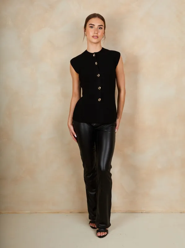 Button Down Knitted Top in Black sold by Chi Chi London