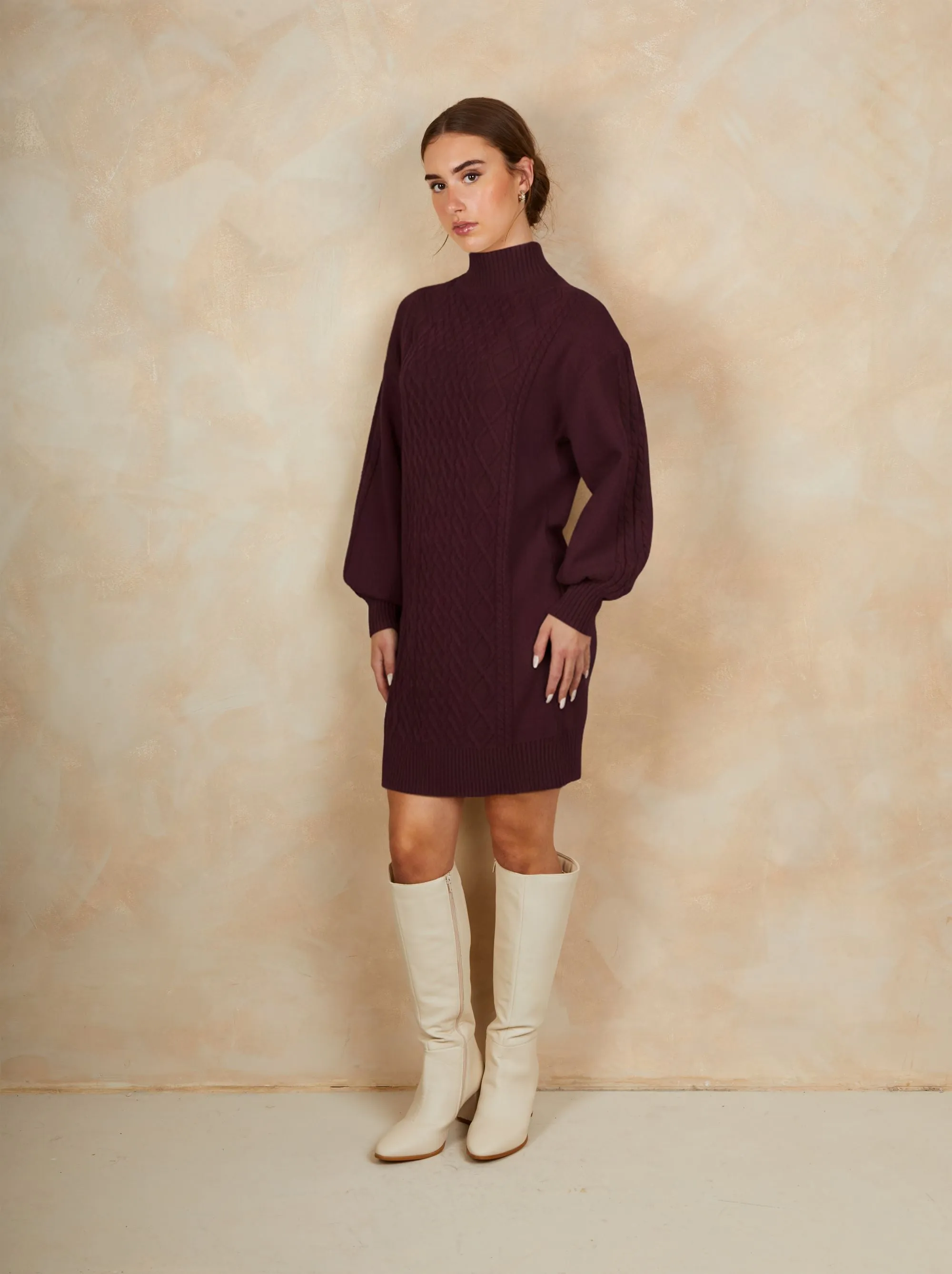 Roll Neck Knitted Dress in Burgundy sold by Chi Chi London product image thumbnail 2