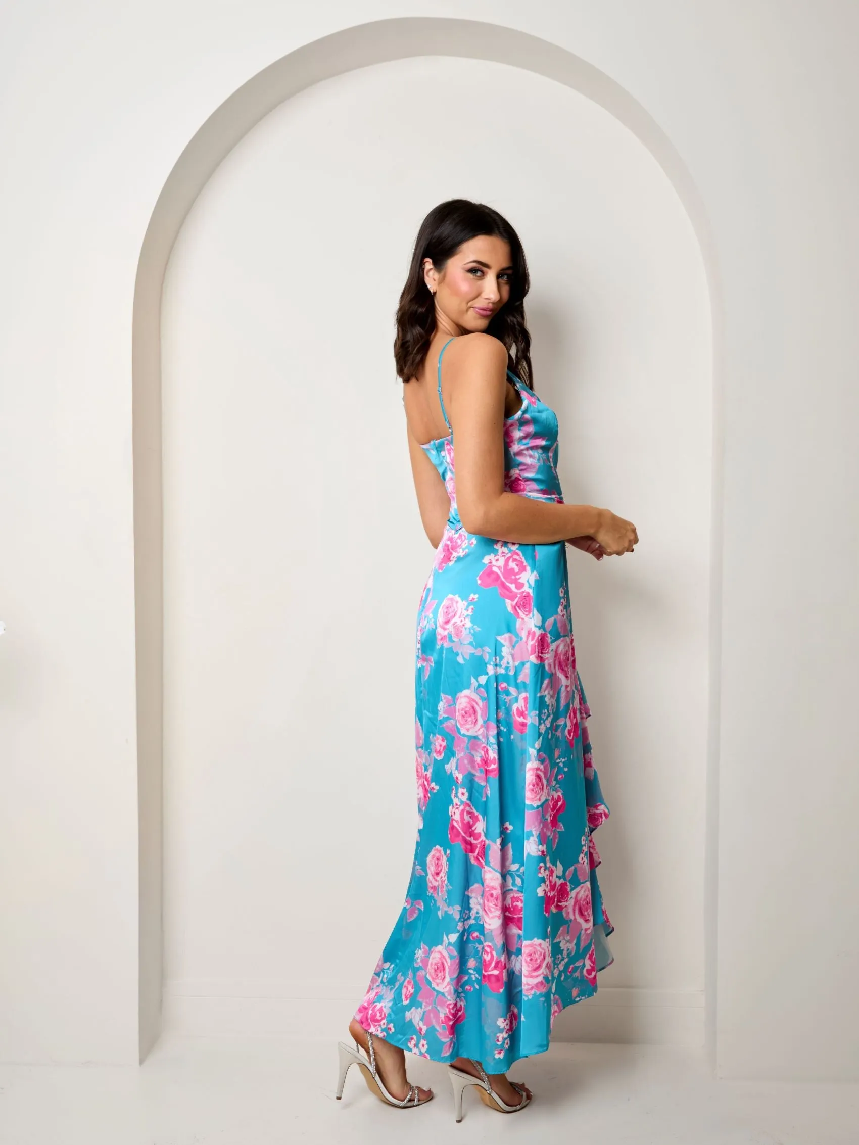 Cami Floral Wrap Midi Dip Hem Dress in Green sold by Chi Chi London product image thumbnail 2