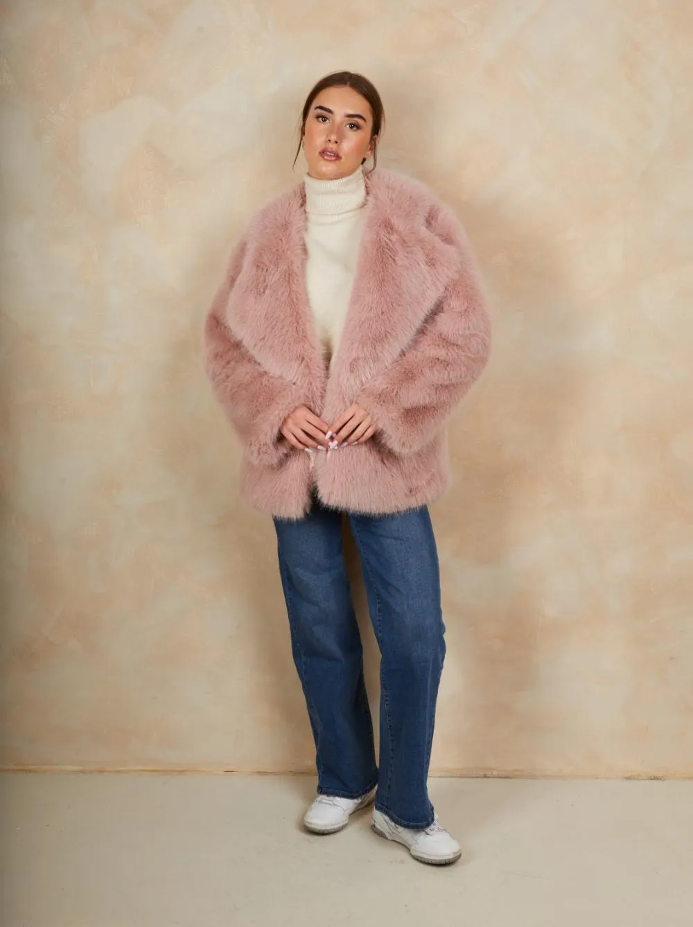 Faux Fur Mid Length Coat in Pink sold by Chi Chi London product image thumbnail 4