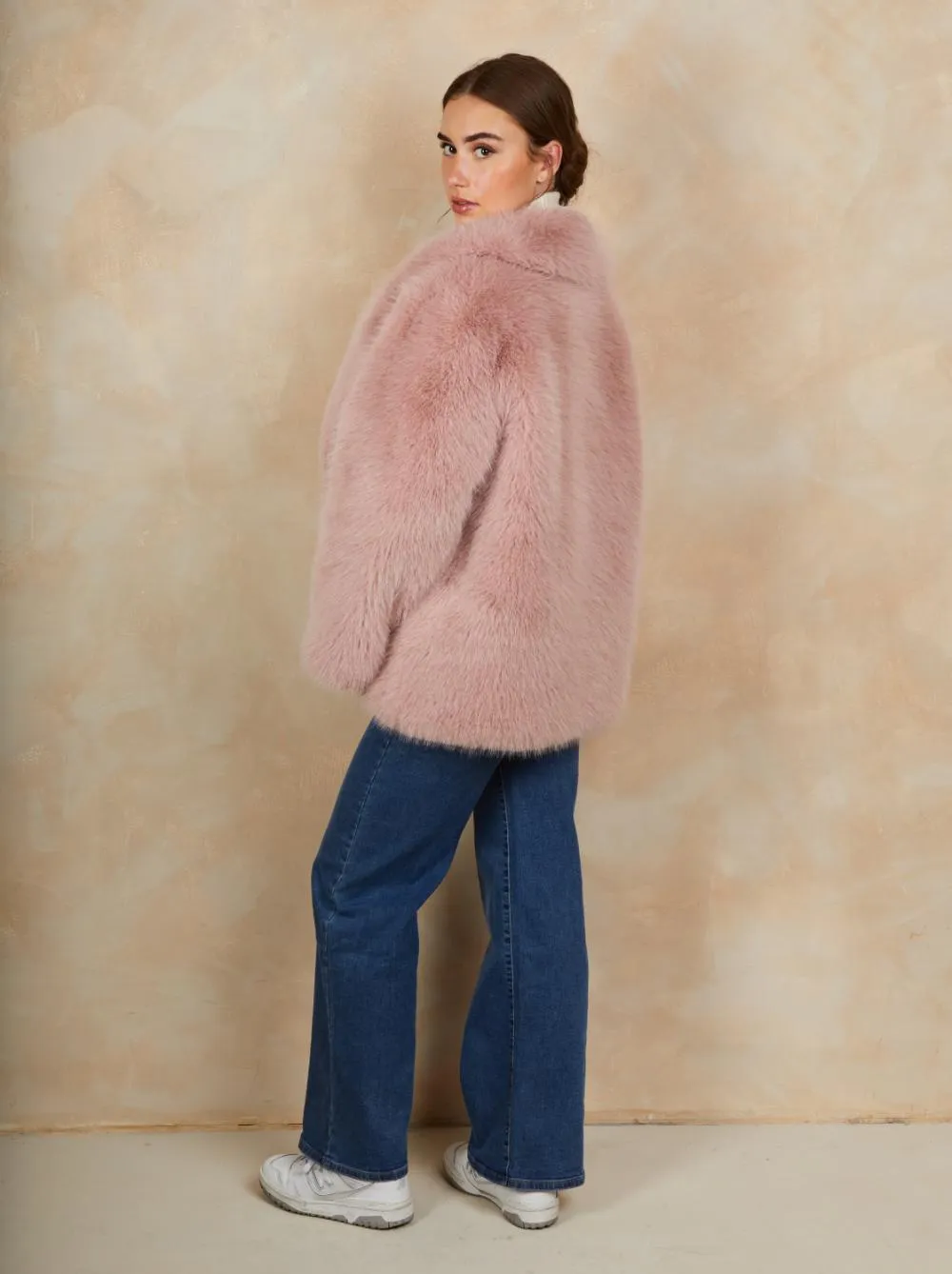 Faux Fur Mid Length Coat in Pink sold by Chi Chi London product image thumbnail 3