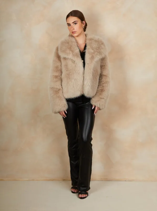 Faux Fur Short Length Coat in Mink sold by Chi Chi London