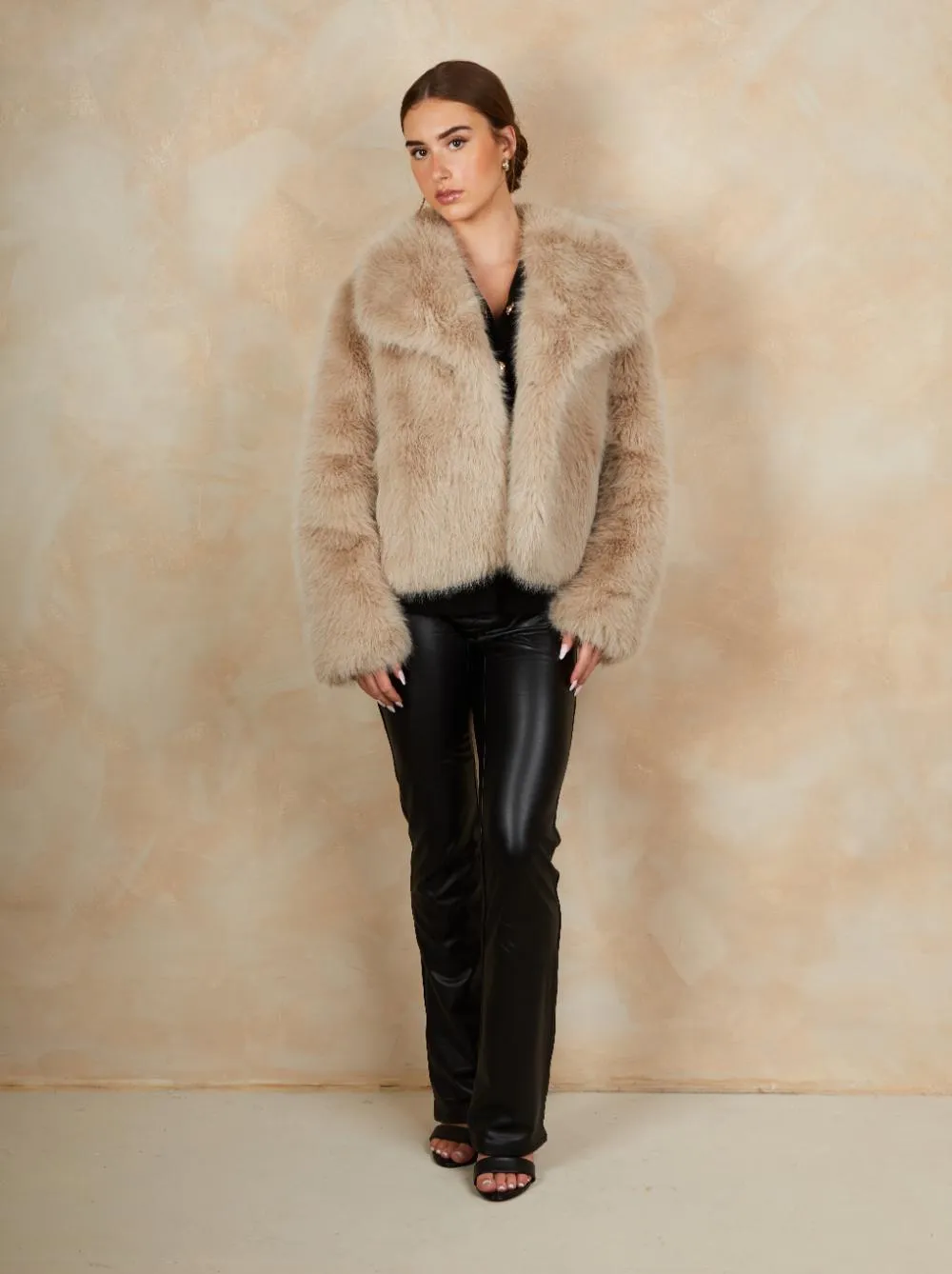 Faux Fur Short Length Coat in Mink sold by Chi Chi London