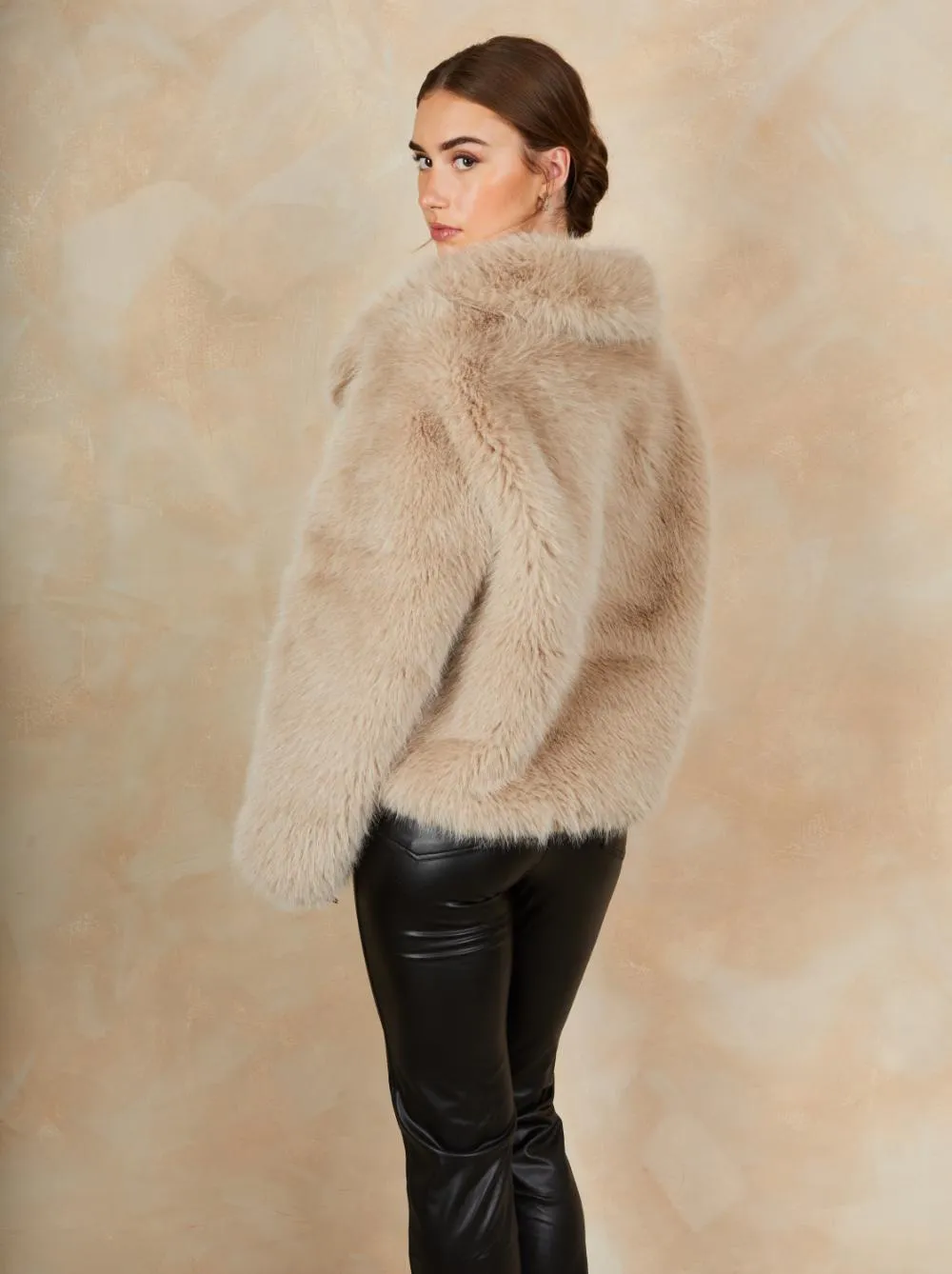 Faux Fur Short Length Coat in Mink sold by Chi Chi London product image thumbnail 3