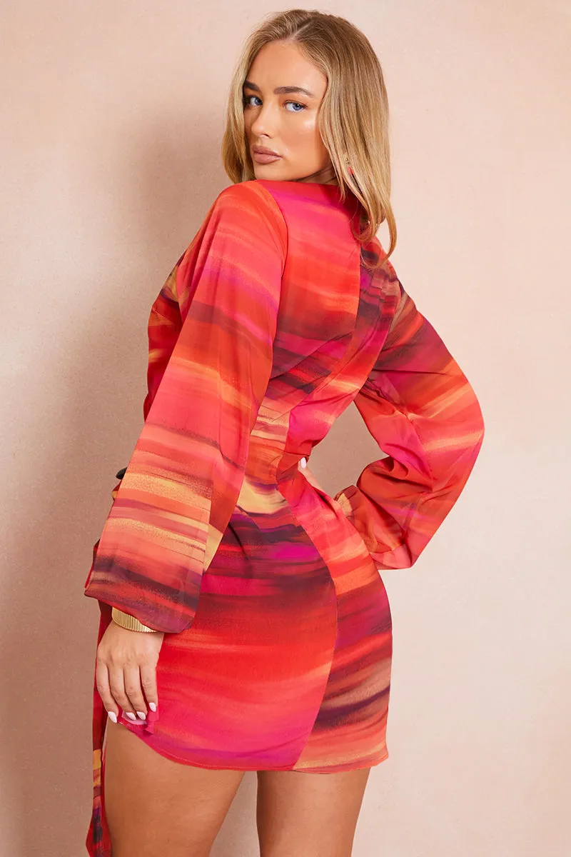 Chiffon Abstract Drape Wrap Mini Dress sold by Chi Chi London product image thumbnail 4