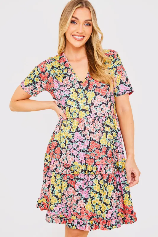 Recycled Floral Frill Mini Dress made by In the style