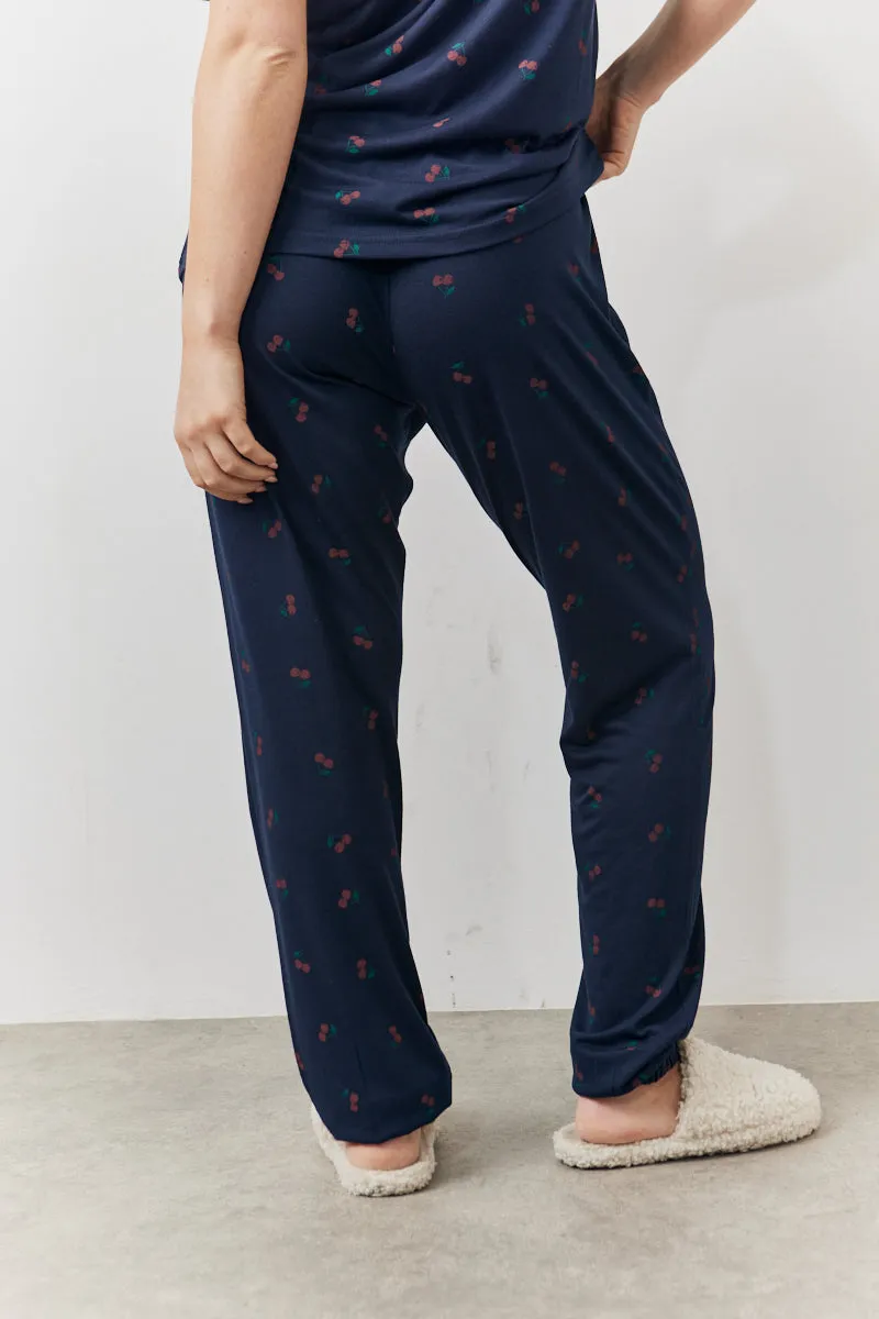 Navy Cherry Print T Shirt and Cuff Jogger Pj Set sold by Chi Chi London product image thumbnail 5