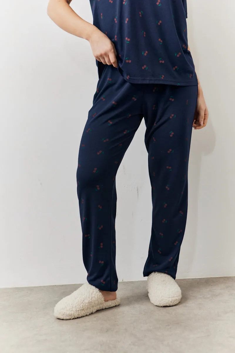 Navy Cherry Print T Shirt and Cuff Jogger Pj Set sold by Chi Chi London product image thumbnail 3