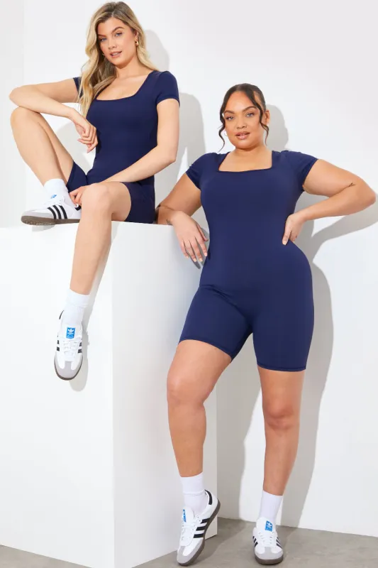 Contour Built-In Bra Short Sleeve Short Leg Square Neck Unitard made by In the style