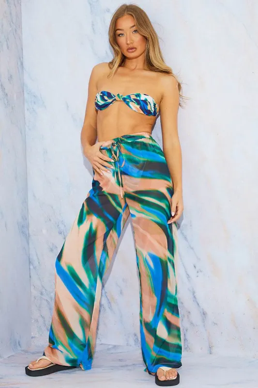 Abstract Print Wide Leg Elastic Waist Trousers made by In the style