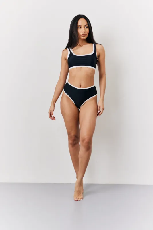 Black Contrast Binding High Waist Bikini Bottoms made by In the style