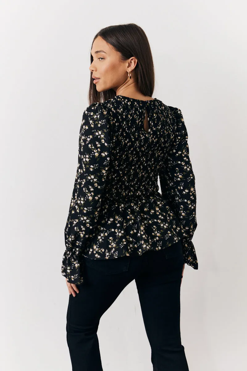 Black Floral Shirred Bust Blouse sold by Chi Chi London product image thumbnail 3