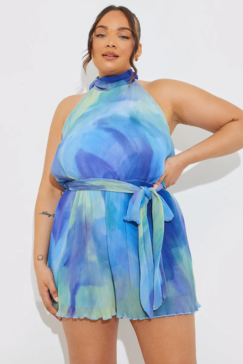 Plisse Abstract Halterneck Belted Playsuit sold by Chi Chi London product image thumbnail 5