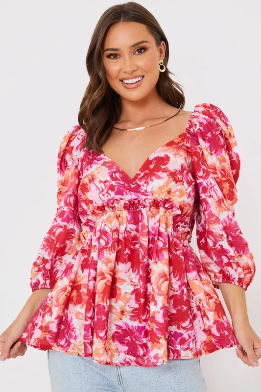 Floral Print Puff Sleeve Blouse made by In the style
