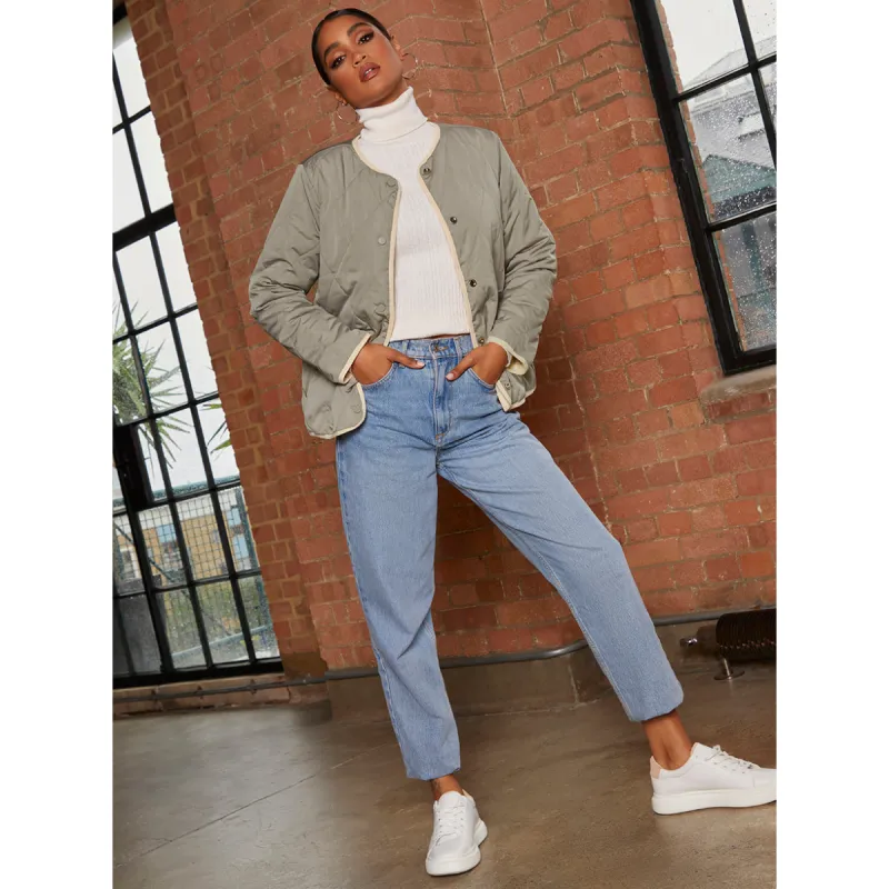 Chi Chi London Reversible Quilted Short Jacket in Cream and Khaki made by In the style