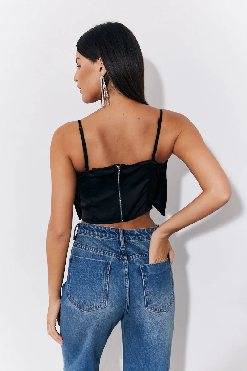 Black Satin Bow Detail Cami Top sold by Chi Chi London product image thumbnail 3