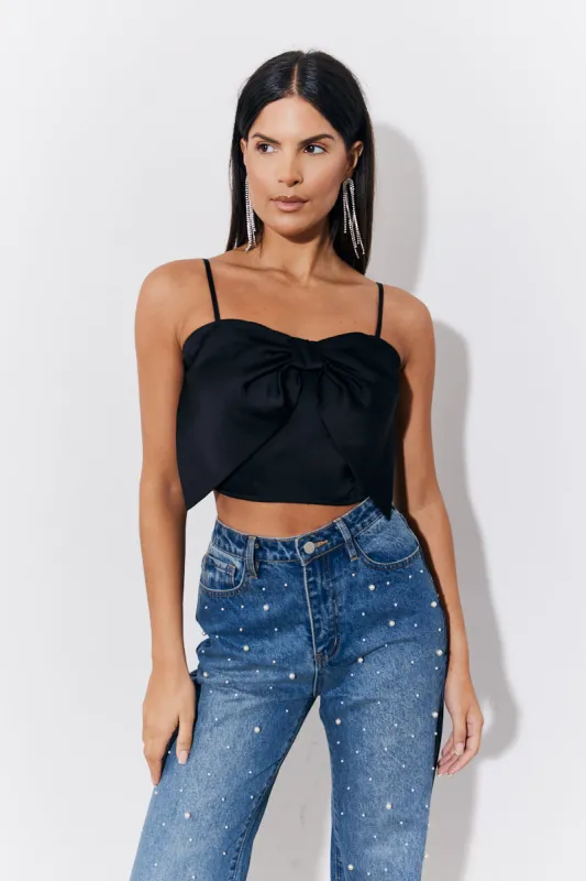 Black Satin Bow Detail Cami Top made by In the style