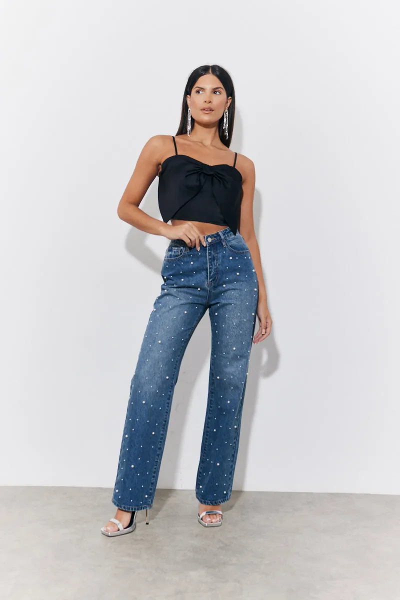 Black Satin Bow Detail Cami Top sold by Chi Chi London product image thumbnail 2