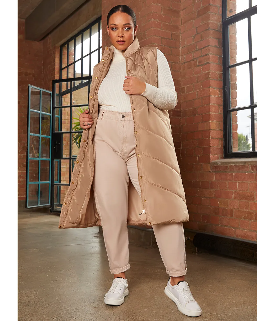 Chi Chi London Diamond Quilt Detail Longline Padded Gilet in Tan sold by Chi Chi London product image thumbnail 3