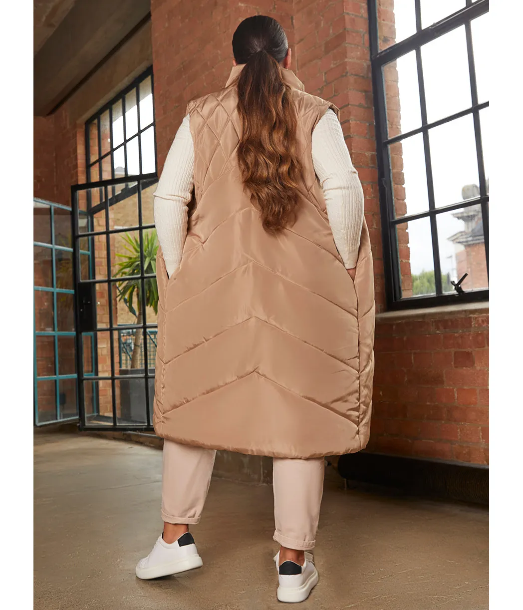 Chi Chi London Diamond Quilt Detail Longline Padded Gilet in Tan sold by Chi Chi London product image thumbnail 4