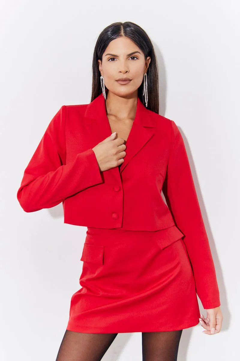 Red Cropped Tailored Blazer sold by Chi Chi London