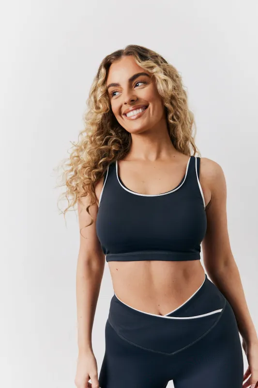 Indigo Blue Contrast Piping Co-Ord Sports Bra made by In the style