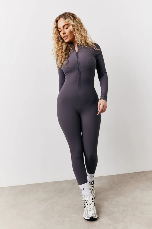 Built-In Bra Half Zip Long Sleeve Sculpt and Control Unitard made by In the style
