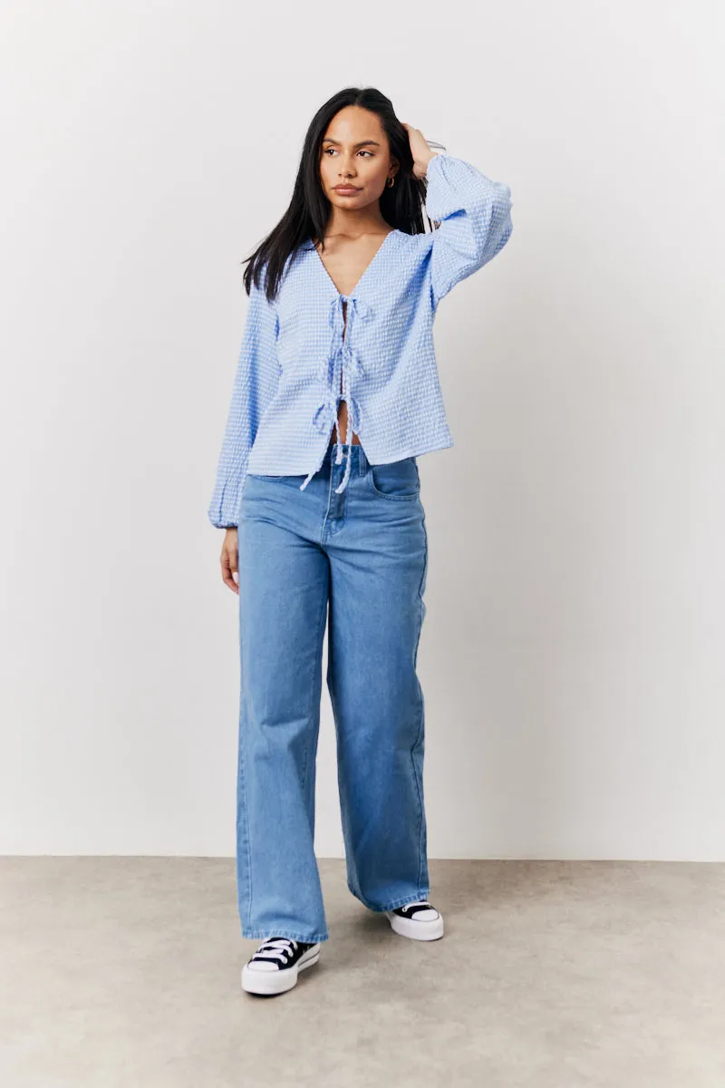 Blue Gingham Seersucker Tie Front Blouse sold by Chi Chi London product image thumbnail 2