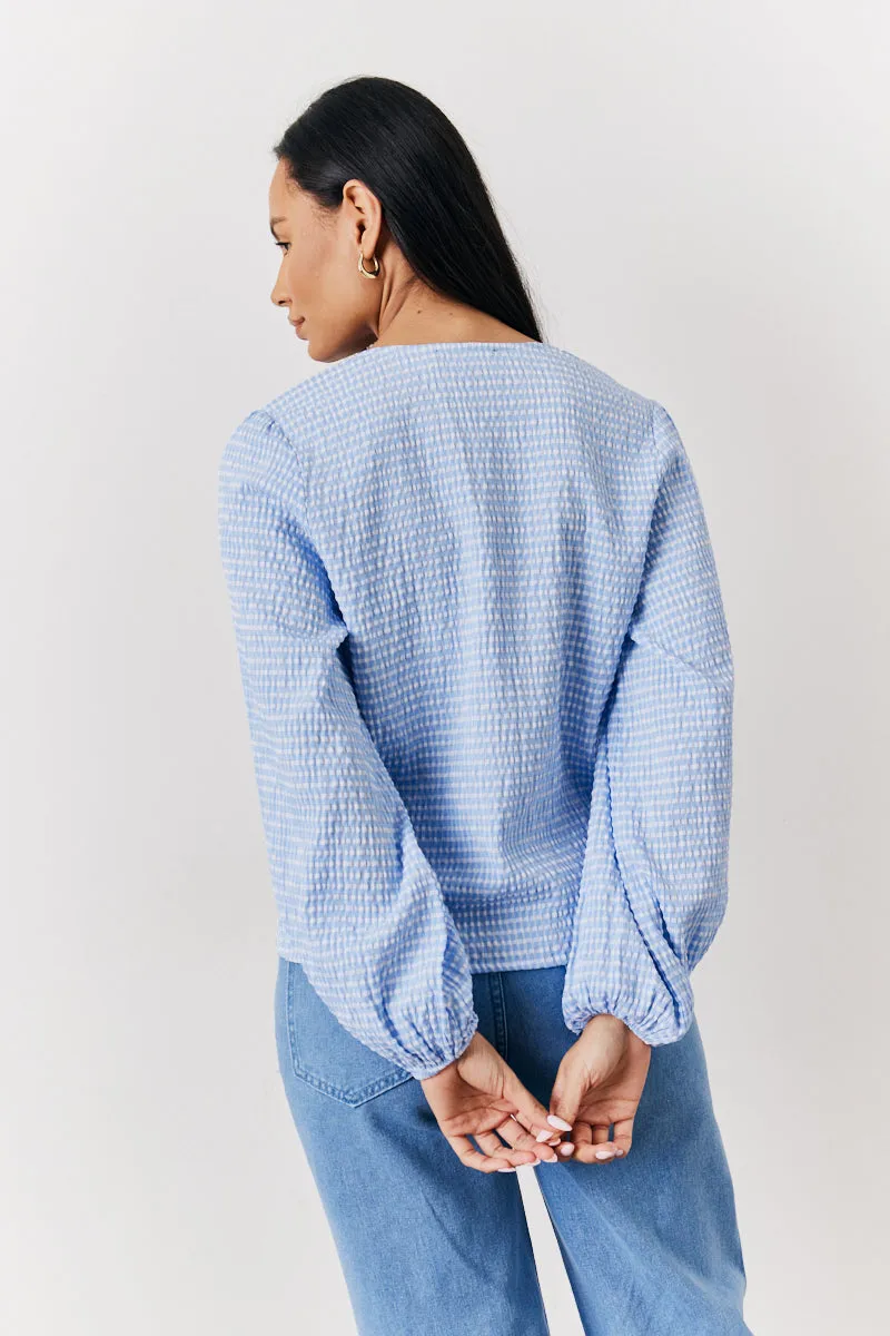 Blue Gingham Seersucker Tie Front Blouse sold by Chi Chi London product image thumbnail 3