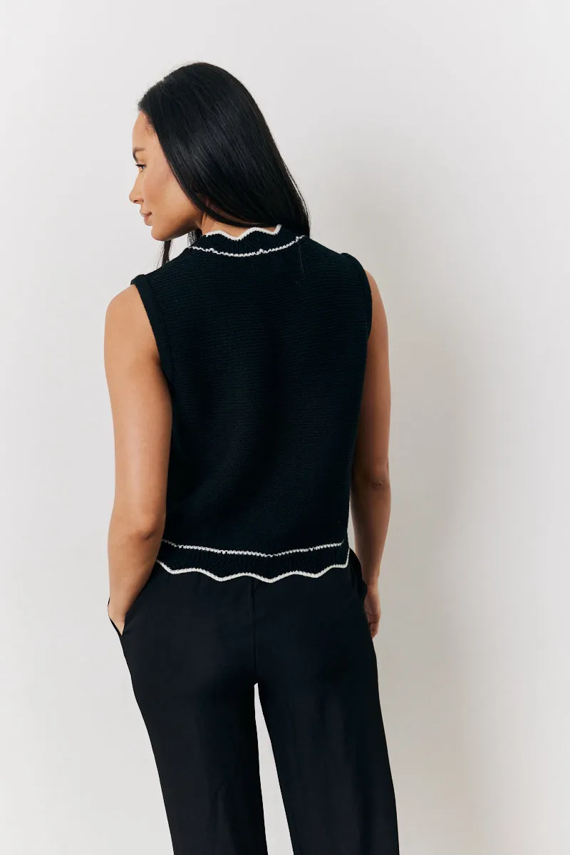 Black Knitted Contrast Scallop Edge Waistcoat sold by Chi Chi London product image thumbnail 4