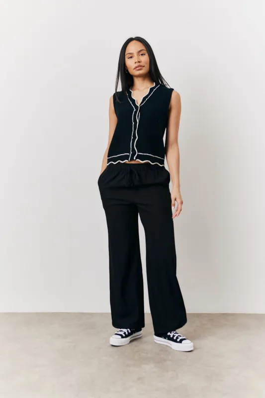 Black Knitted Contrast Scallop Edge Waistcoat made by In the style