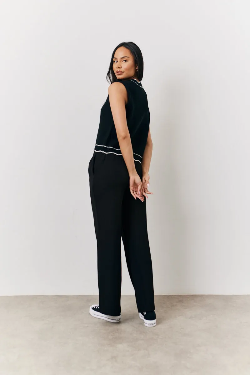 Black Knitted Contrast Scallop Edge Waistcoat sold by Chi Chi London product image thumbnail 2