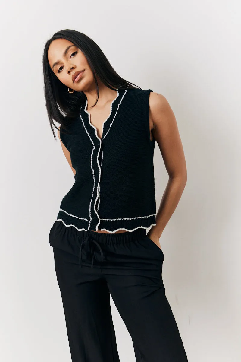 Black Knitted Contrast Scallop Edge Waistcoat sold by Chi Chi London product image thumbnail 3