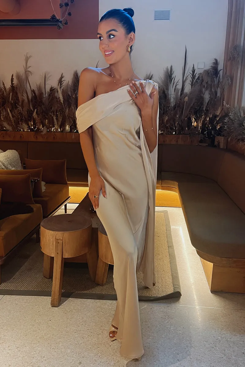 Asymmetric Draped Neckline Maxi Dress sold by Chi Chi London