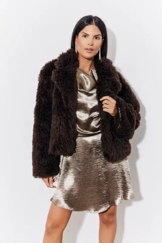 Brown Faux Fur Collared Coat made by In the style