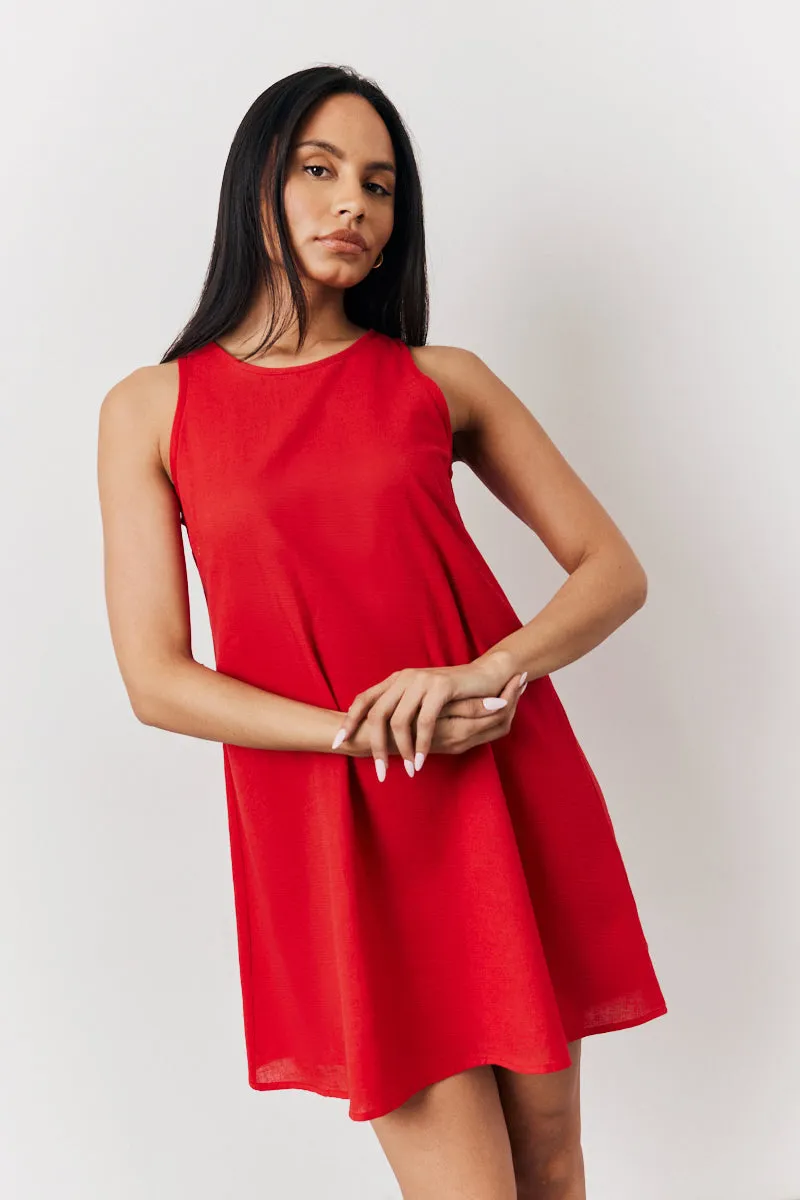 Red Linen A-Line Mini Dress sold by Chi Chi London product image thumbnail 2