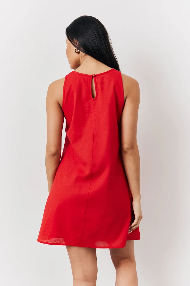 Red Linen A-Line Mini Dress sold by Chi Chi London product image thumbnail 3