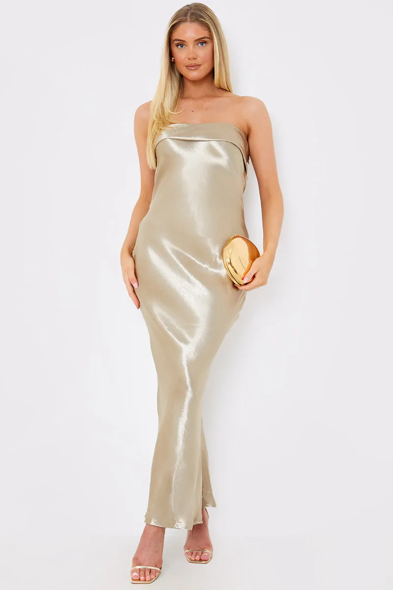 Liquid Satin Bandeau Cut Out Back Maxi Dress sold by Chi Chi London