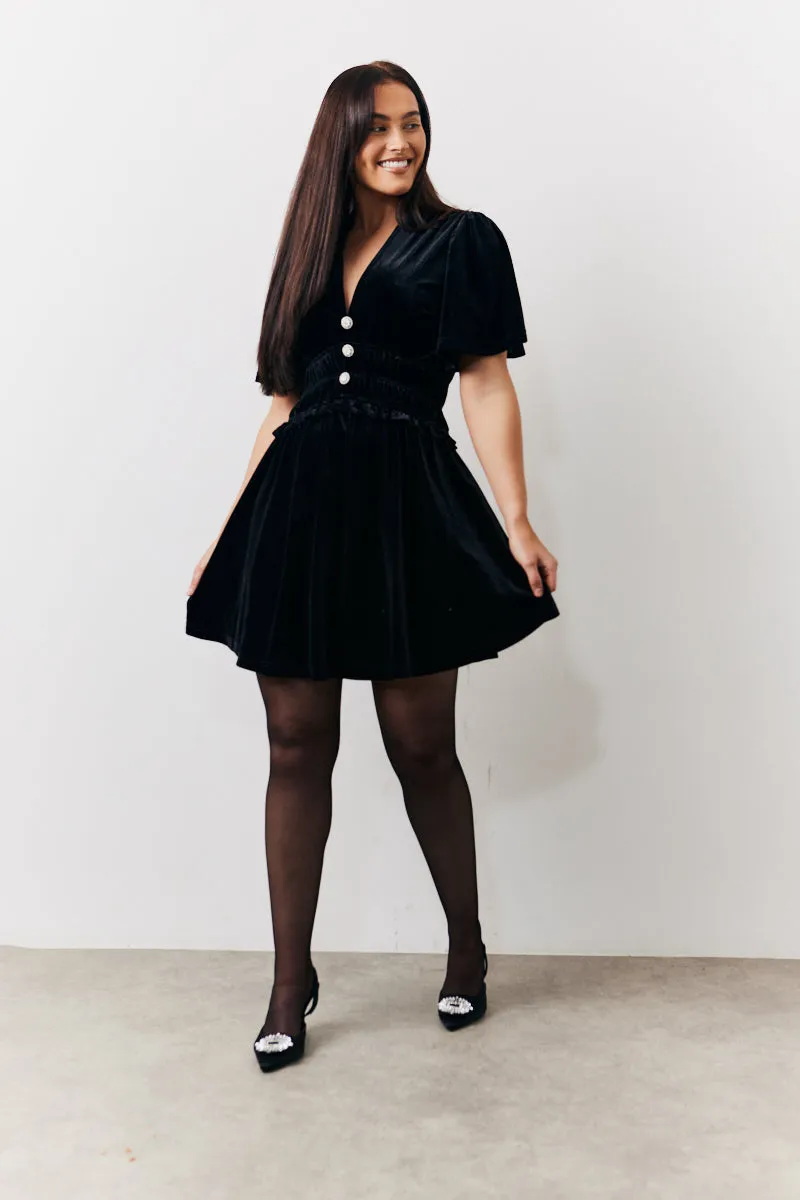 Velvet Mini Dress with Embellished Buttons sold by Chi Chi London
