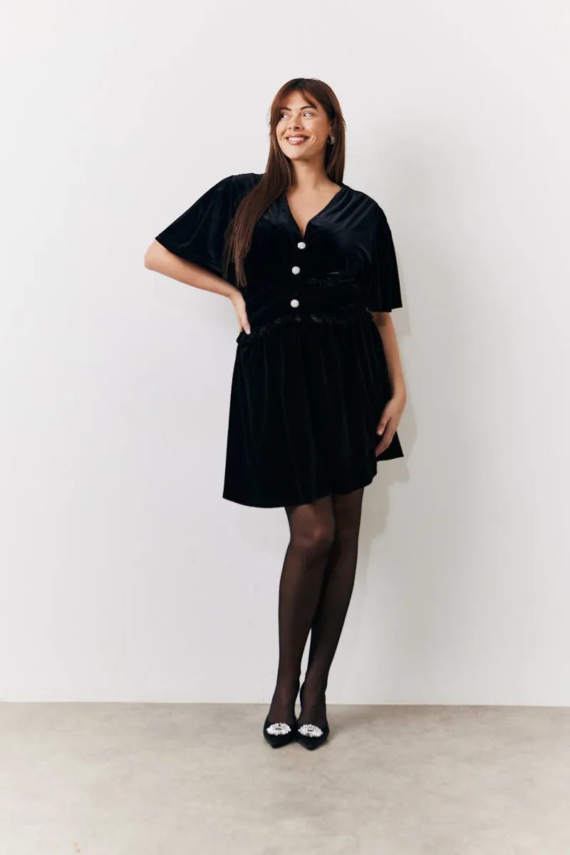 Velvet Mini Dress with Embellished Buttons sold by Chi Chi London product image thumbnail 5