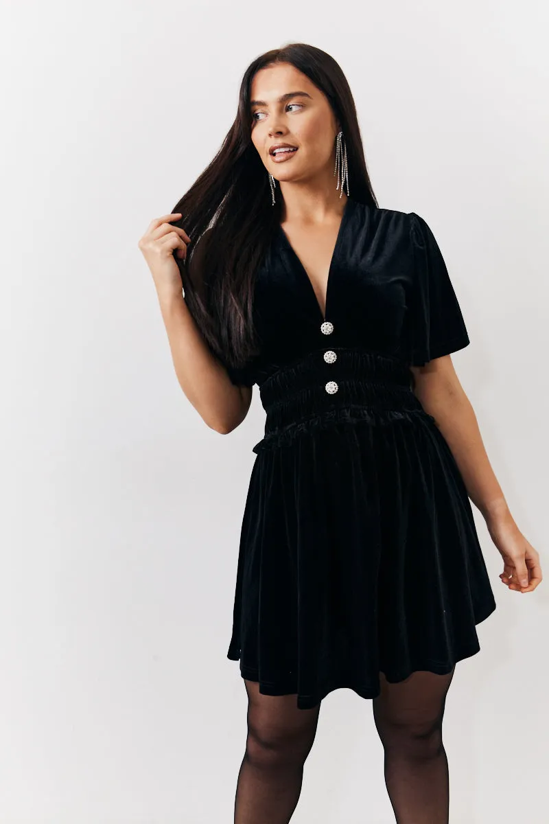 Velvet Mini Dress with Embellished Buttons sold by Chi Chi London product image thumbnail 2