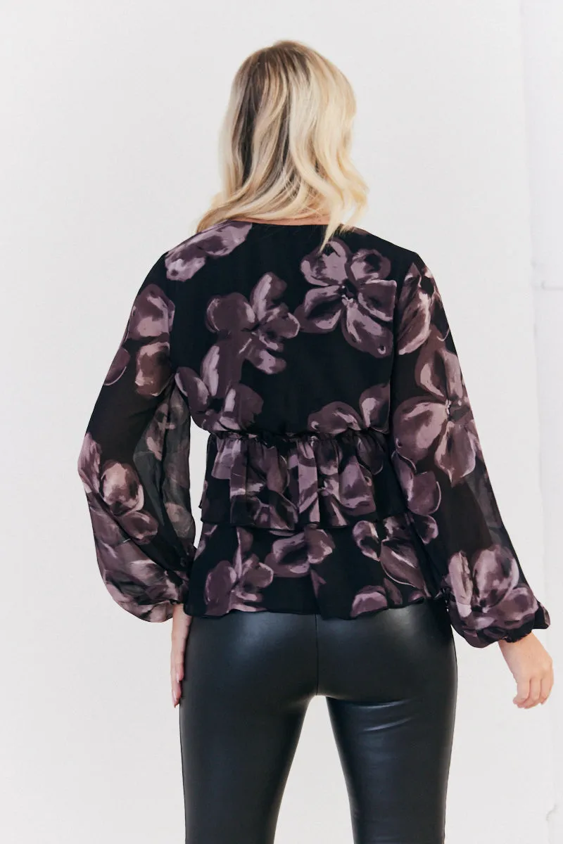 Floral V Neck Frill Detail Blouse sold by Chi Chi London product image thumbnail 3