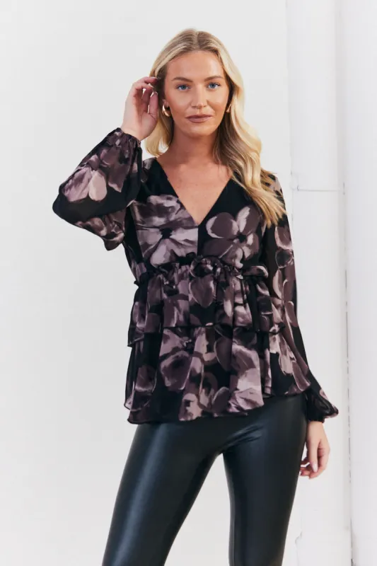 Floral V Neck Frill Detail Blouse made by In the style
